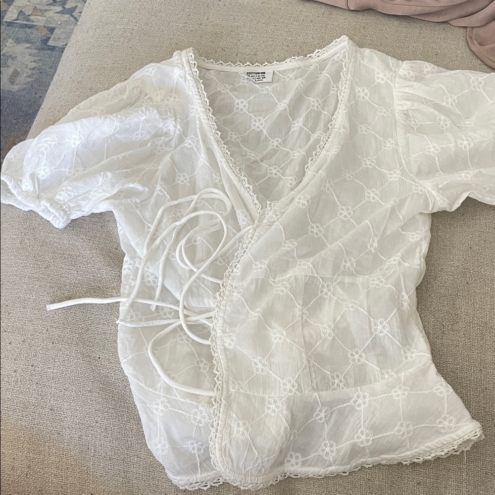Cotton On Sheer White Lace Wrap Blouse